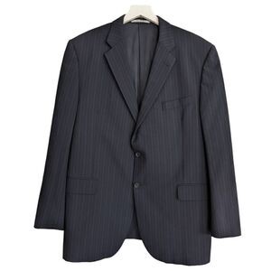 Burberry London Men's Striped Two Button 100% Wool Blazer- Navy Size 46 Reg